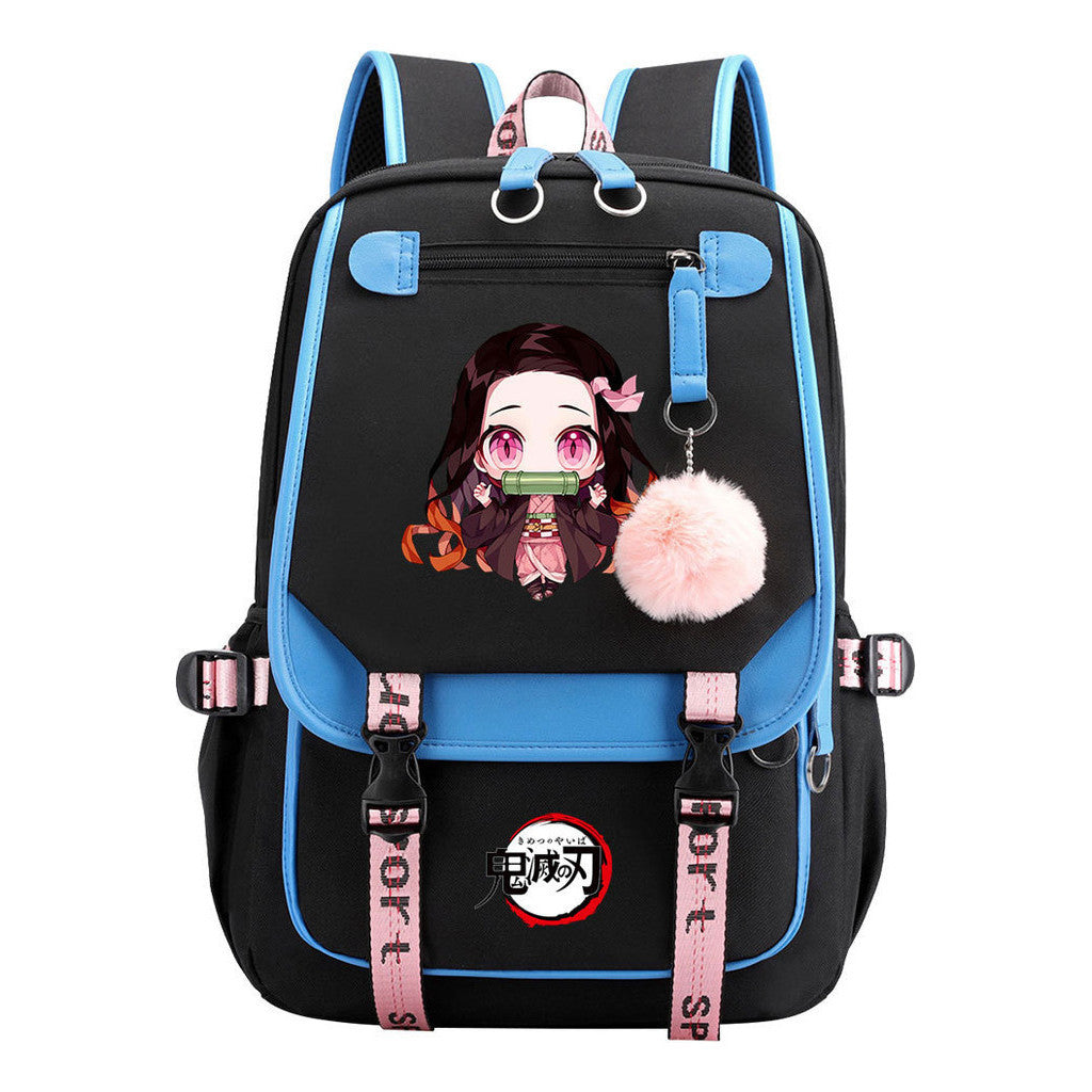 Cartoon Fashion Usb Youth Student Backpack Boy's And Girl's Leisure Ribbon Flip Backpack
