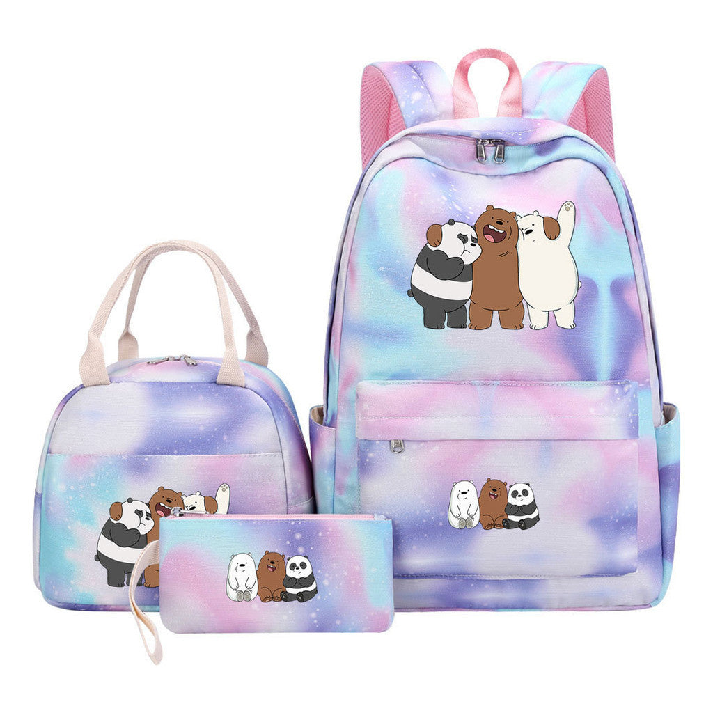 Cartoon Cute Three Cheap Bears Youth Student Girls School Bag Lunch Bag Three Piece Set Backpack Set