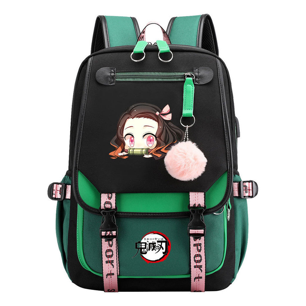 Comic Cartoon Fashion Usb Youth Student Backpack With Casual Woven Strap Flip Back Backpack