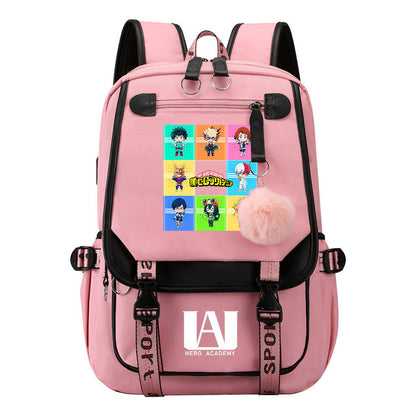 Comics My Heroes Academy Usb Student Backpack Casual Ribbon Flip Backpack
