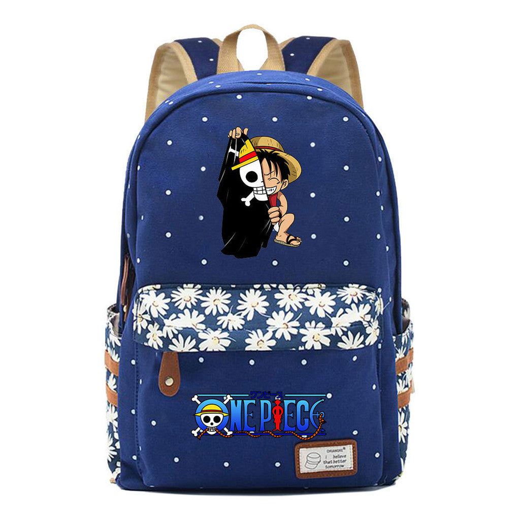 Anime Pirate Wang Lufei Printed Book Bag Fragmented Flower Leisure Backpack