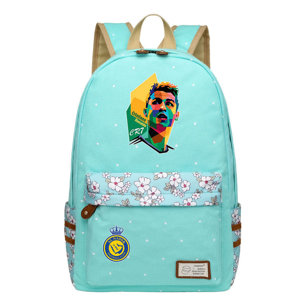 Football Star Cristiano Ronaldo Printed Student Backpack, Floral Casual Backpack