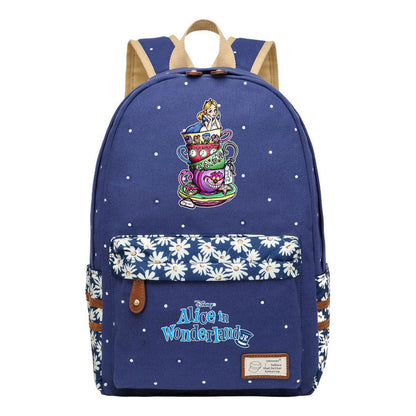 Anime Cartoon Cheshire Cat Print Youth Student Backpack With Floral Casual Backpack