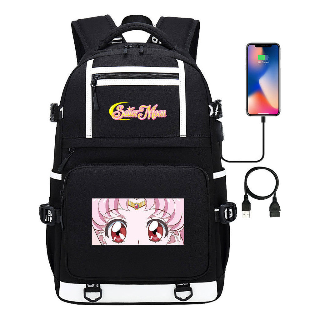 Anime Beauty Girl Warrior Usb Youth Student School Bag Men's And Women's Backpack Leisure Travel Backpack