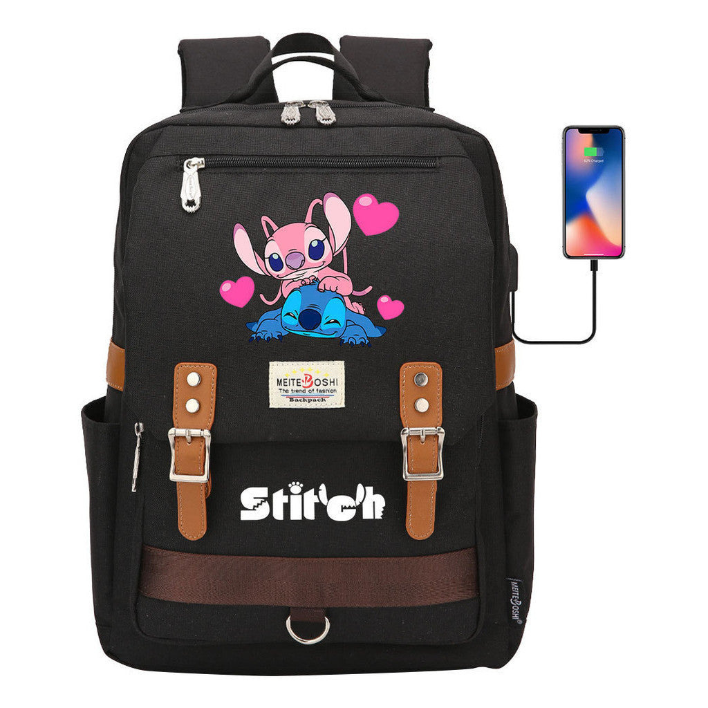 Anime Star Baby Stitch Printed Student Backpack For Men And Women With Casual Magnetic Buckle Backpack