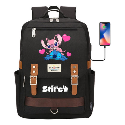 Anime Star Baby Stitch Printed Student Backpack For Men And Women With Casual Magnetic Buckle Backpack