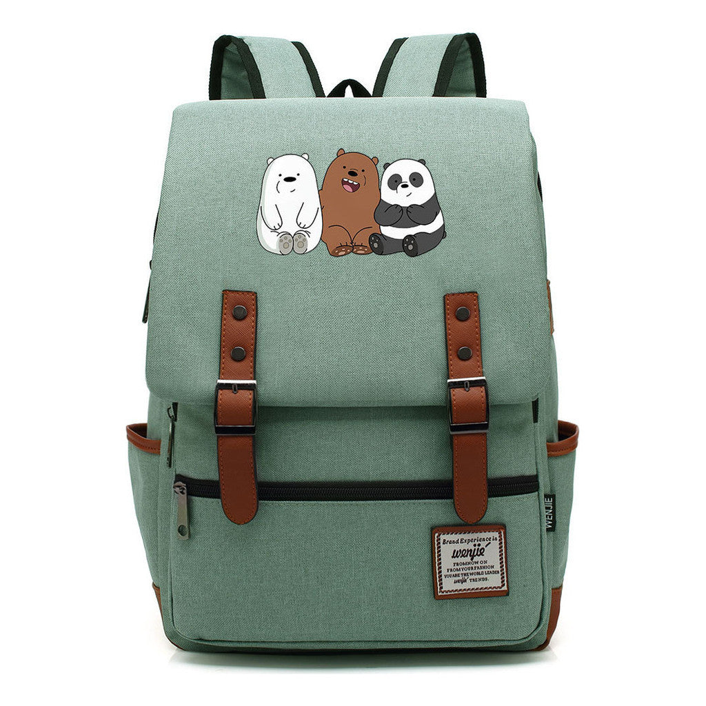 Cartoon Cute Three Bears Printed Youth School Bag For Men And Women Leisure Belt Buckle Classic Backpack