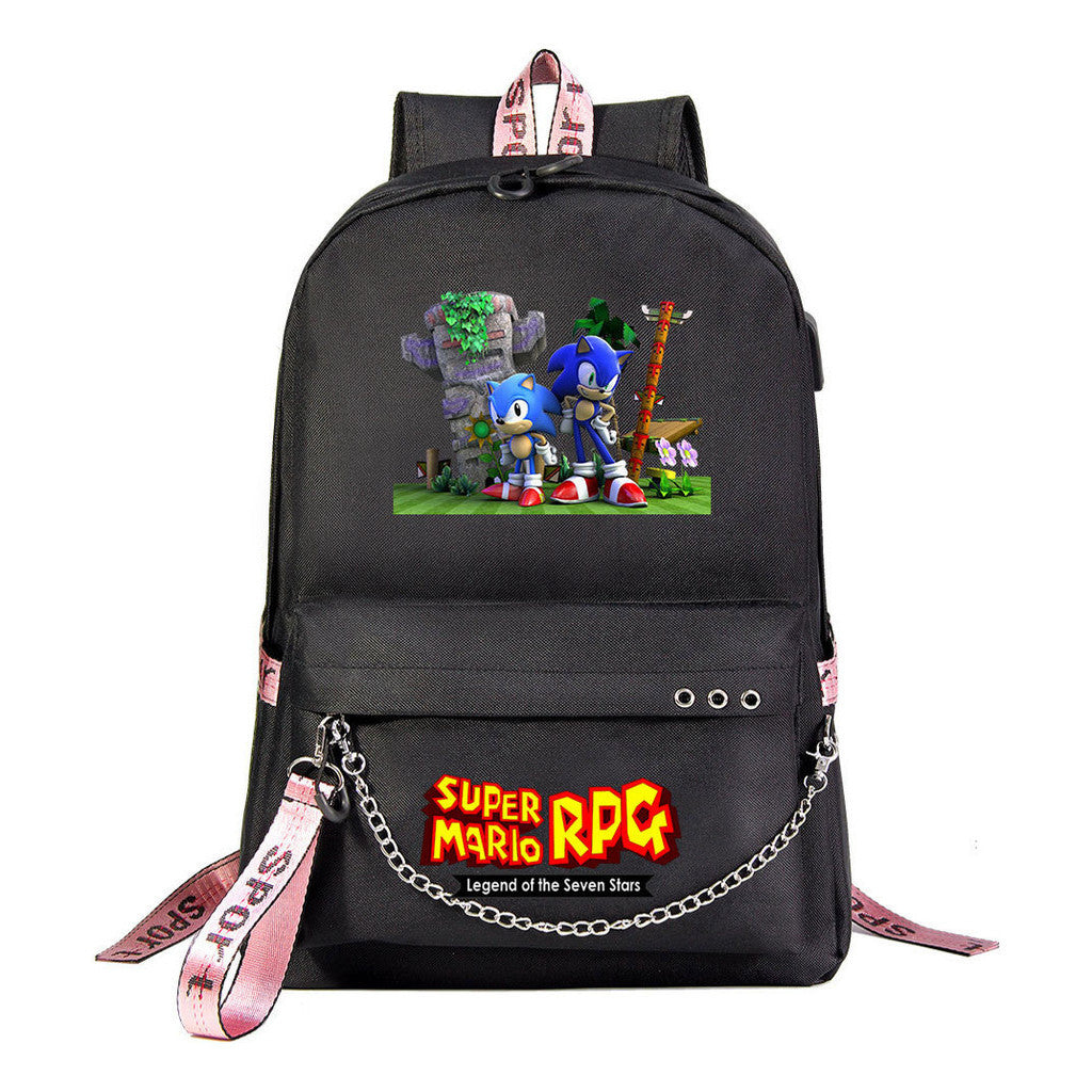 Super Mario Printed Usb Youth Student Backpack For Leisure Travel Backpack