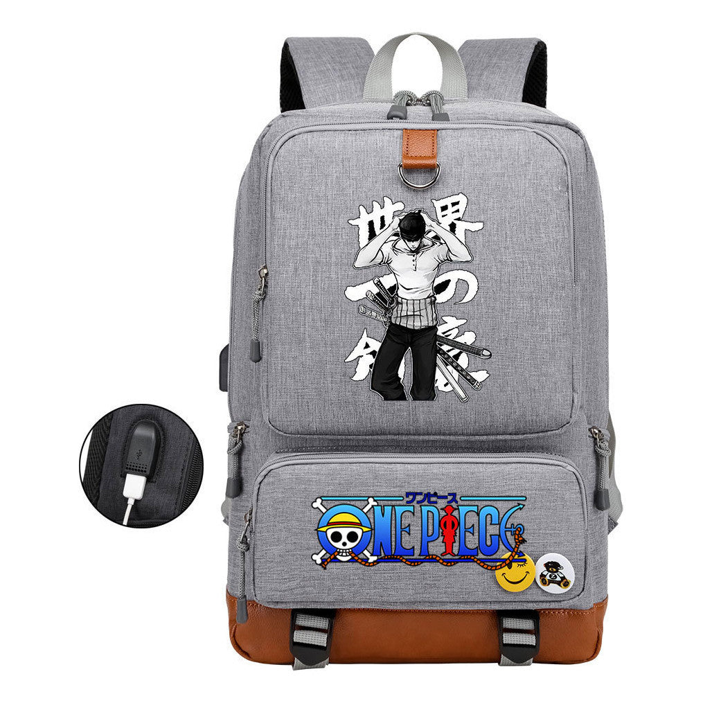 Cartoon Pirate King Printed Usb Student Backpack Leisure Travel Backpack
