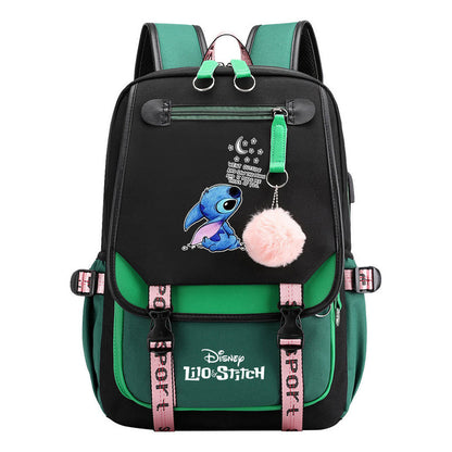 Interstellar Baby Stitch Usb Backpack For Boys And Girls, Casual Woven Strap Flip Back Backpack