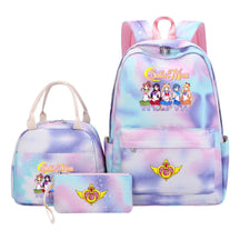 Anime Beauty Girl Warrior Student Girls School Bag Lunch Bag Three Piece Set Backpack Set
