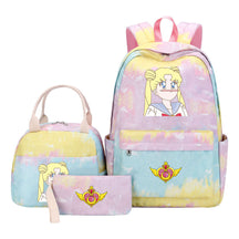 Anime Beauty Girl Warrior Student Girls School Bag Lunch Bag Three Piece Set Backpack Set