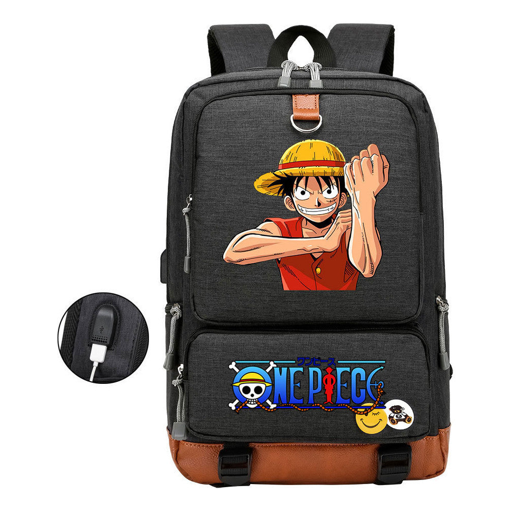 Cartoon Pirate King Print Usb Youth Backpack For Boys And Girls Leisure Travel Backpack
