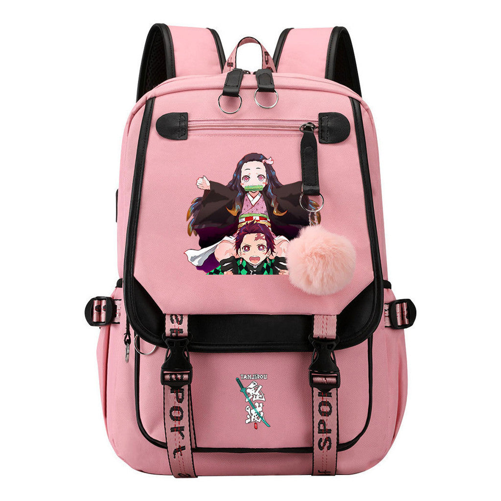 Cartoon Fashion Usb Youth School Bag For Boys And Girls Casual Ribbon Flip Backpack
