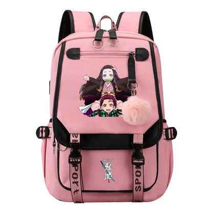 Cartoon Fashion Usb Youth School Bag For Boys And Girls Casual Ribbon Flip Backpack