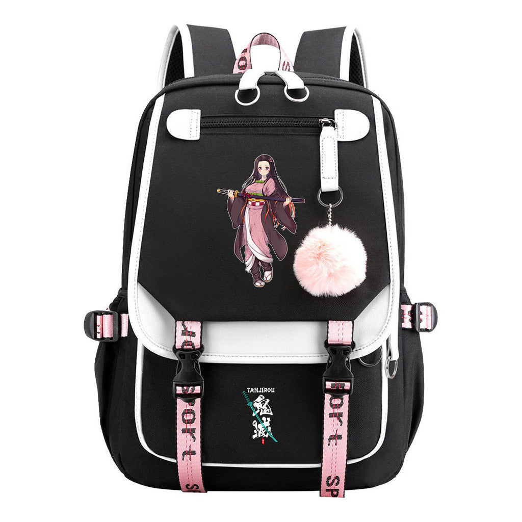 Cartoon Fashion Usb Youth School Bag For Boys And Girls Casual Ribbon Flip Backpack