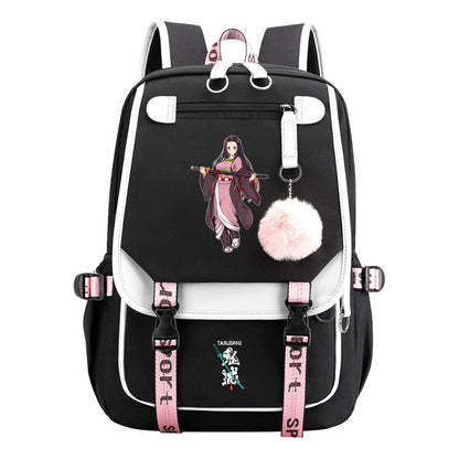 Cartoon Fashion Usb Youth School Bag For Boys And Girls Casual Ribbon Flip Backpack