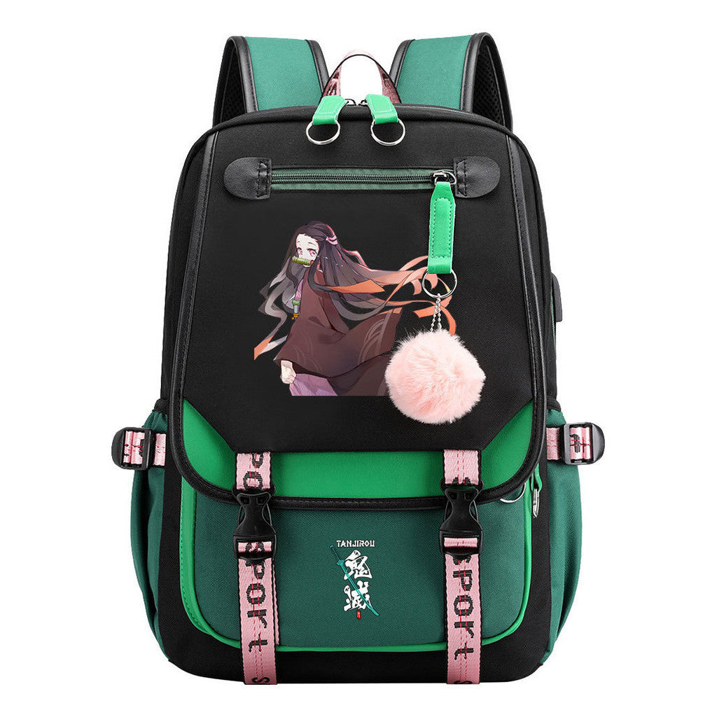 Cartoon Fashion Usb Youth Student School Bag Casual Ribbon Flip Backpack