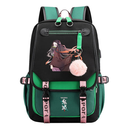 Cartoon Fashion Usb Youth Student School Bag Casual Ribbon Flip Backpack