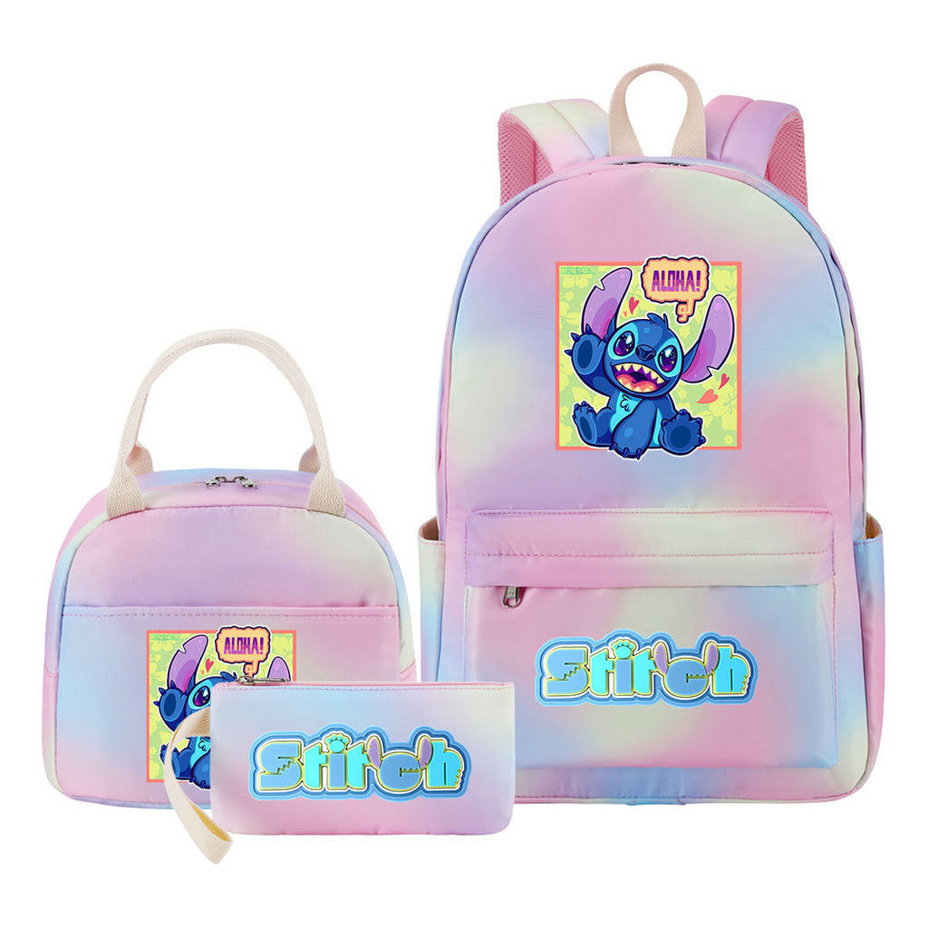 Interstellar Baby Stitch Youth Student Girls School Bag Lunch Bag Three Piece Set Backpack Set
