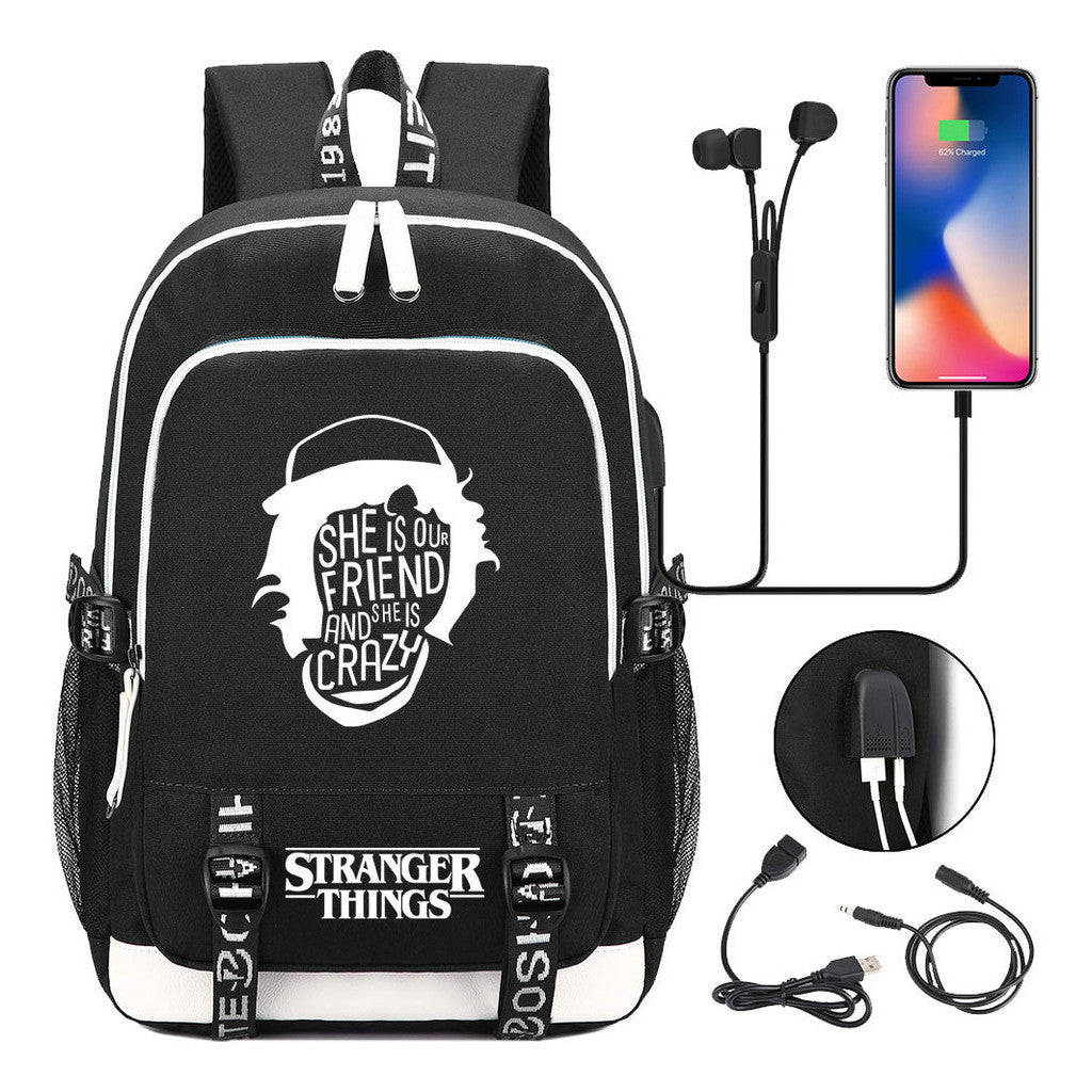Strange Story Printed Usb Teenage Student Backpacks Men's And Women's Leisure Travel Backpack
