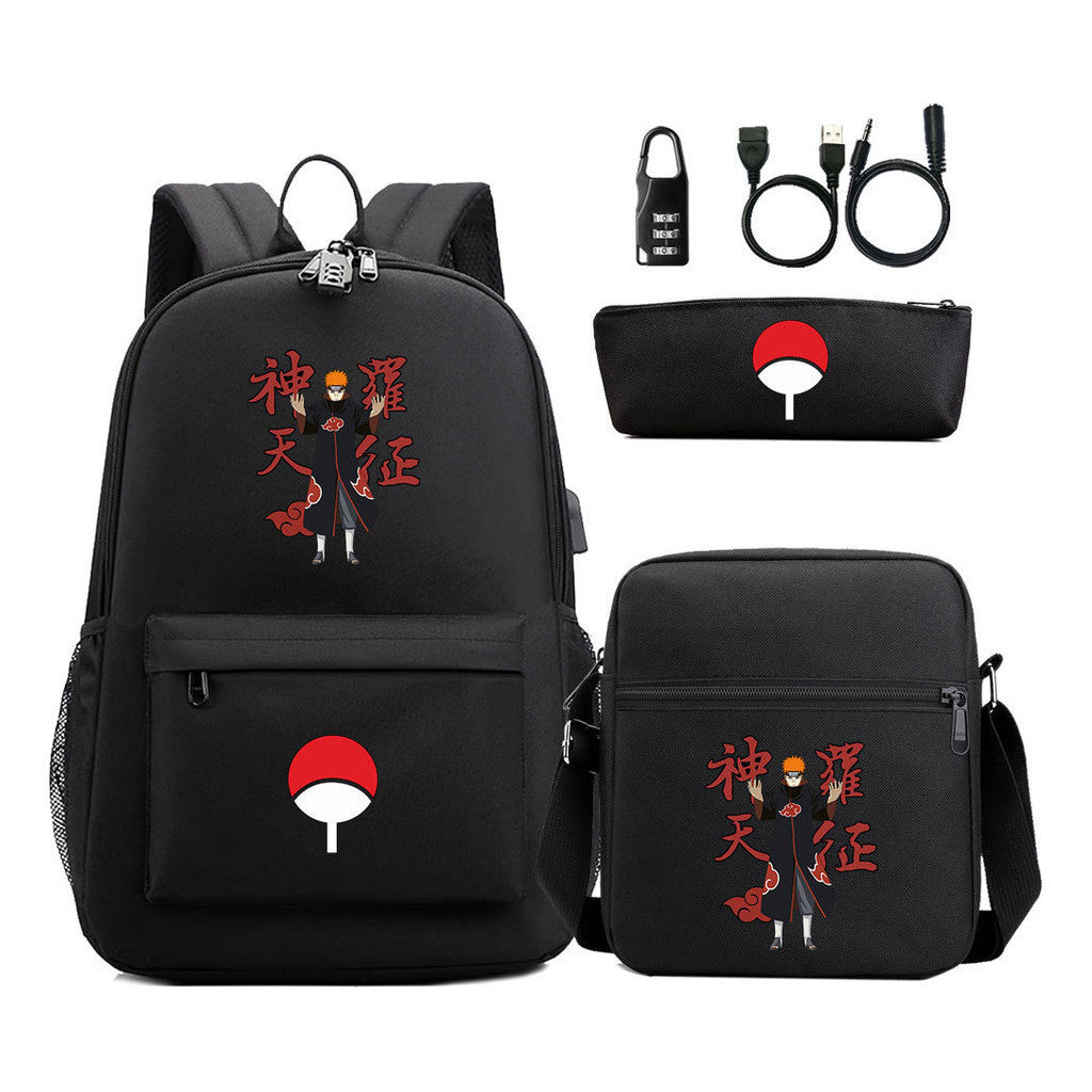 Naruto Usb Password Lock Youth Student Backpack Three Piece Set Backpack Set
