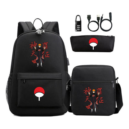 Naruto Usb Password Lock Youth Student Backpack Three Piece Set Backpack Set