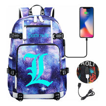 Blue Night Light Death Note Usb Youth Student School Bag Men's And Women's Leisure Travel Backpack