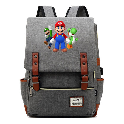 Super Mario Youth Student backpack USB casual backpack