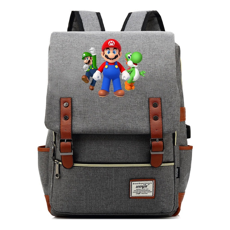 Super Mario Youth Student backpack USB casual backpack