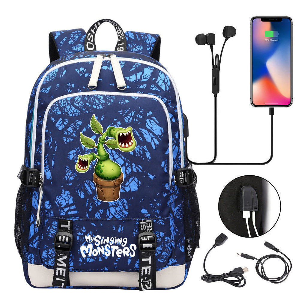 Monster Concert Printed Student Backpack Usb Leisure Backpack