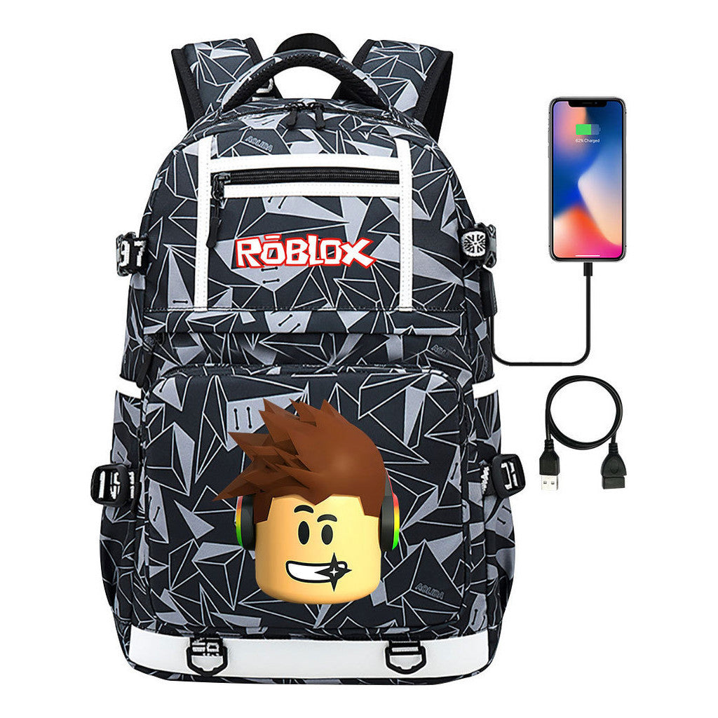 Roblox Game Printed Usb Youth Student Backpack For Men And Women's Leisure Travel Backpack