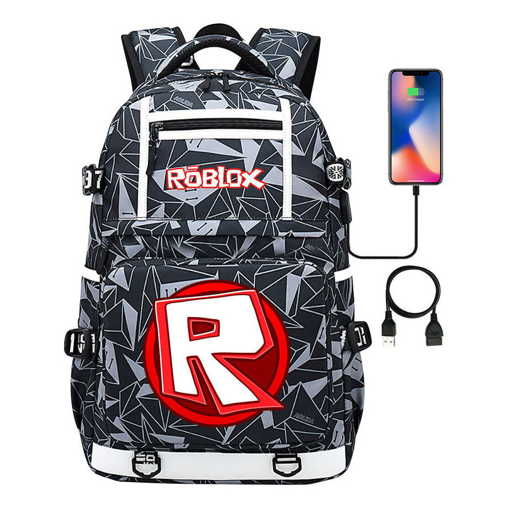Roblox Game Printed Usb Youth Student Backpack For Men And Women's Leisure Travel Backpack