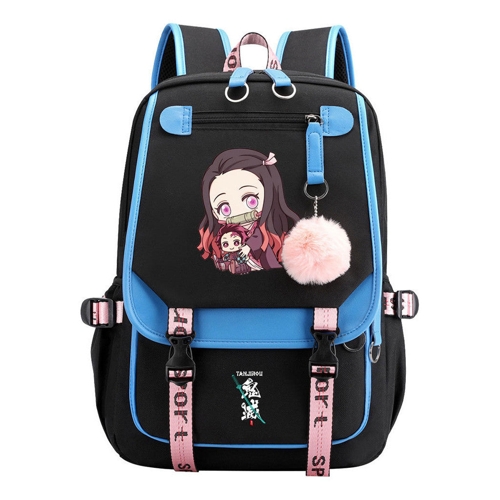 Cartoon Fashion Usb Youth Student Backpack Boy's And Girl's Leisure Ribbon Flip Backpack