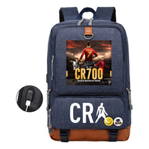 Football Star Cristiano Ronaldo Printed Usb Student Backpack For Leisure Travel Backpack