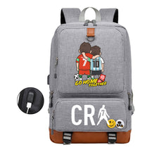 Football Star Cristiano Ronaldo Printed Usb Student Backpack For Leisure Travel Backpack