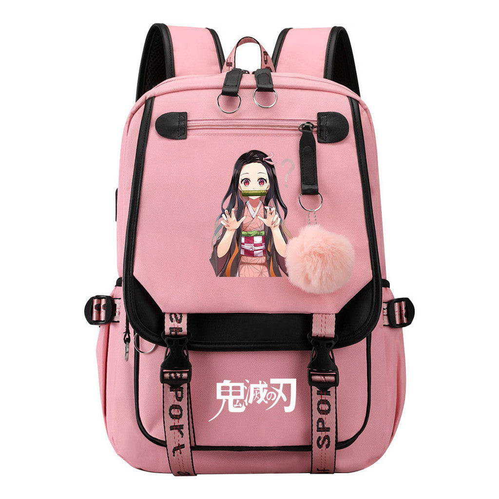 Cartoon Fashion Usb Youth Student Backpack Boy's And Girl's Leisure Ribbon Flip Backpack