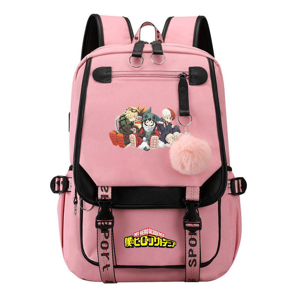 My Heroes Academy Usb Student Backpack, Casual Woven Strap Flip Back Backpack