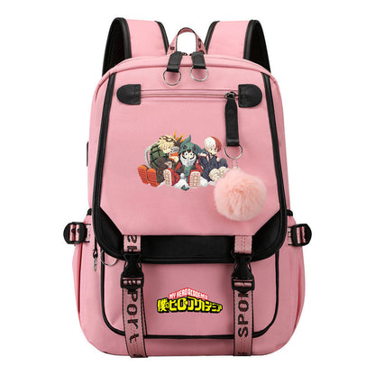 My Heroes Academy Usb Student Backpack, Casual Woven Strap Flip Back Backpack