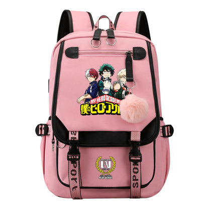 My Heroes Academy Usb Student Backpack, Casual Woven Strap Flip Back Backpack