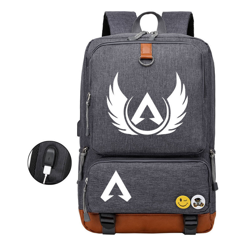 Apex Hero Print Usb Student Backpack For Leisure Travel Backpack