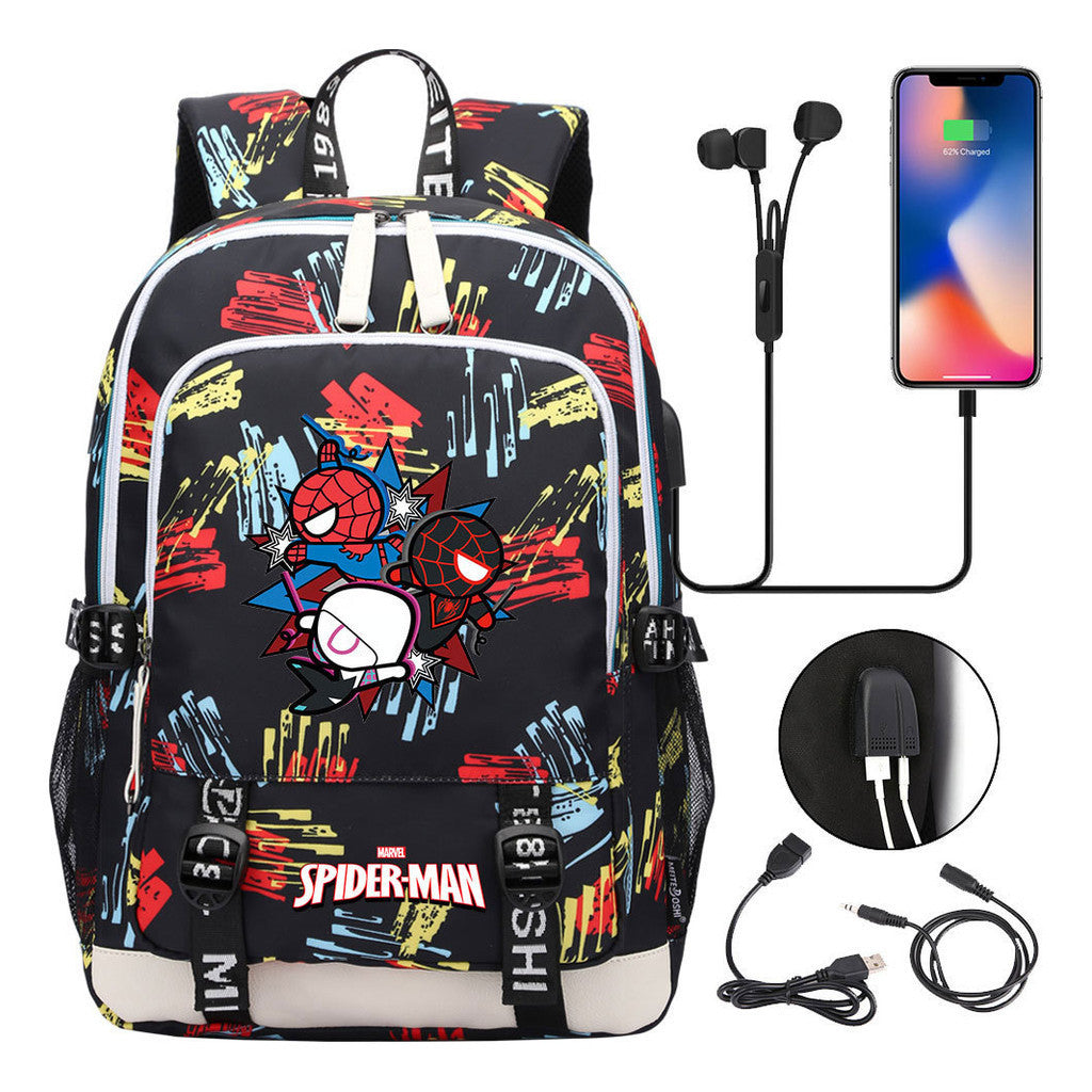 Superhero Printed Youth Primary And Secondary School Backpack Usb Men's And Women's Leisure Backpack