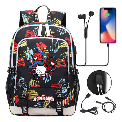 Superhero Printed Youth Primary And Secondary School Backpack Usb Men's And Women's Leisure Backpack