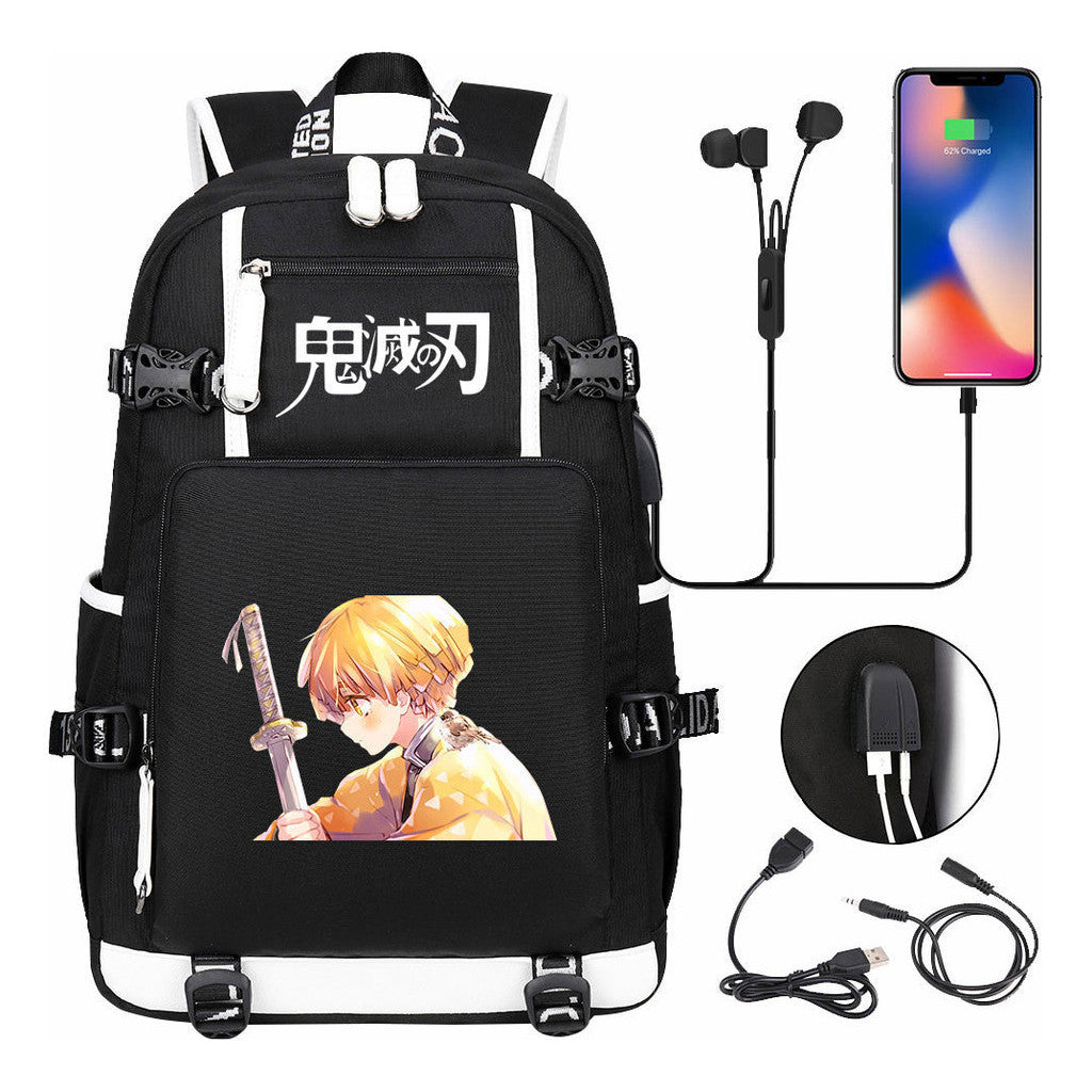 Cartoon Printed Usb Large Capacity Youth Student Backpack For Men And Women's Leisure Travel Backpack
