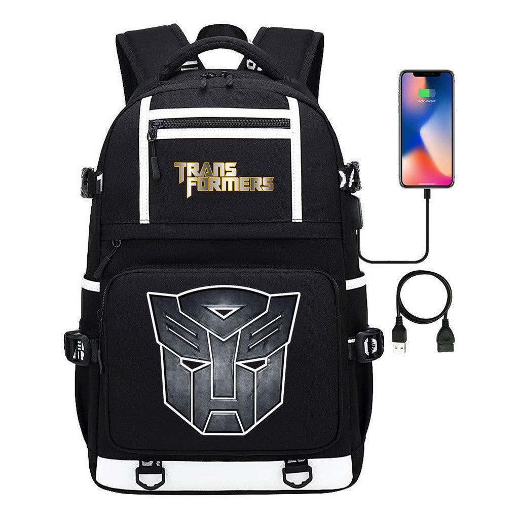 Cartoon Anime Deformation Mecha Print Usb Student Backpack For Men And Women Backpack Leisure Travel Bag