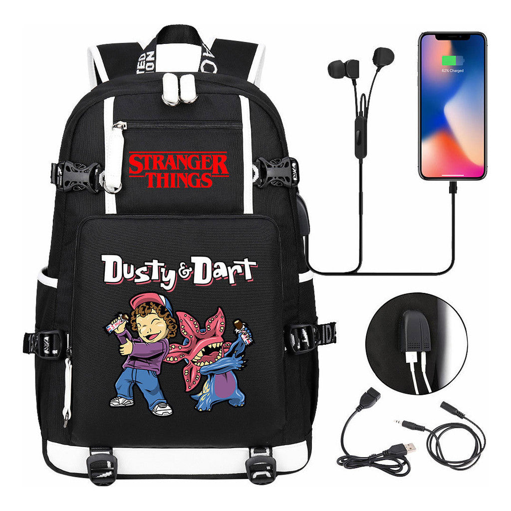 Strange Story Printed Usb Youth Student Backpack For Men And Women's Leisure Travel Backpack