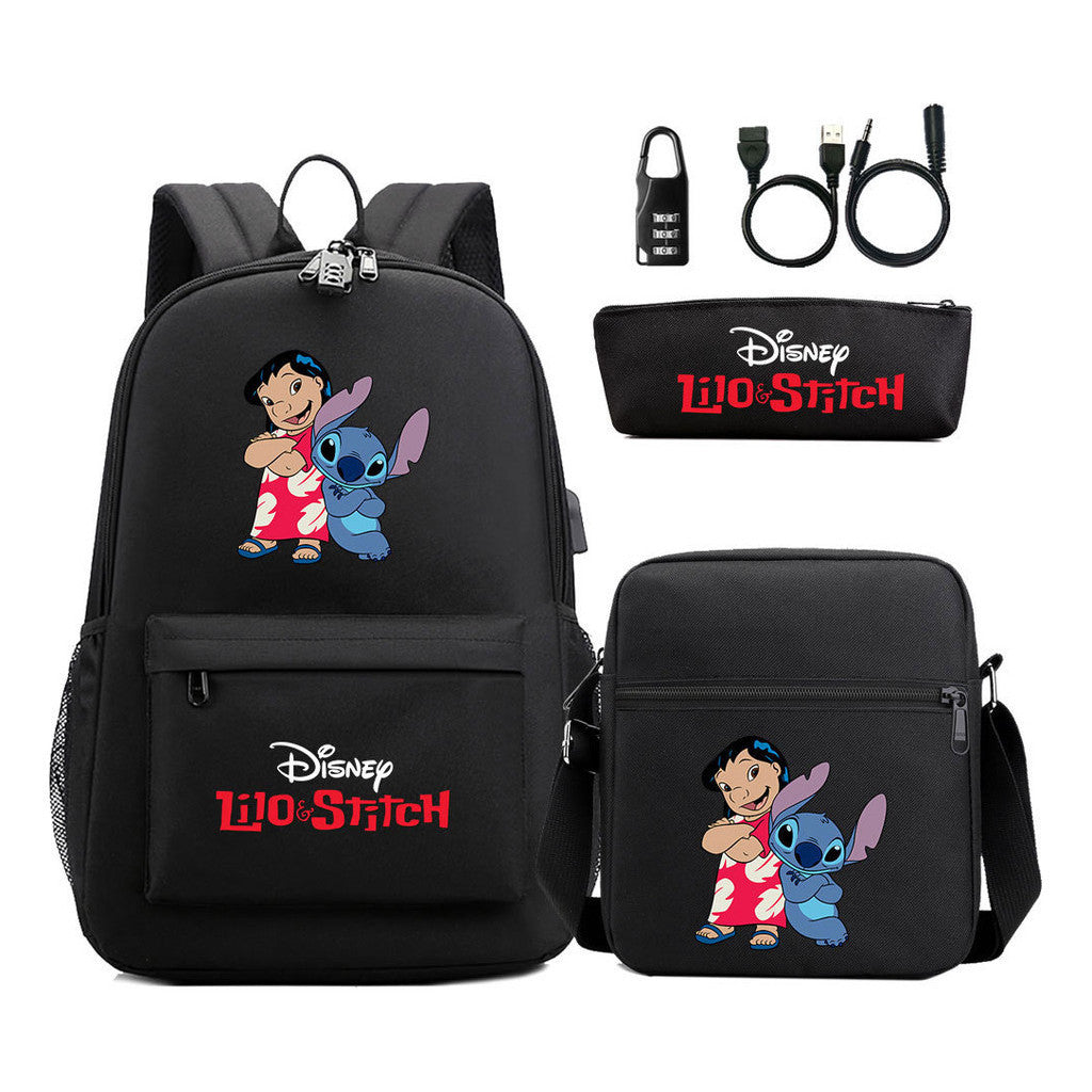 Interstellar Baby Stitch Usb Password Lock Youth Student Backpack 3-piece Set For Men And Women Backpacks