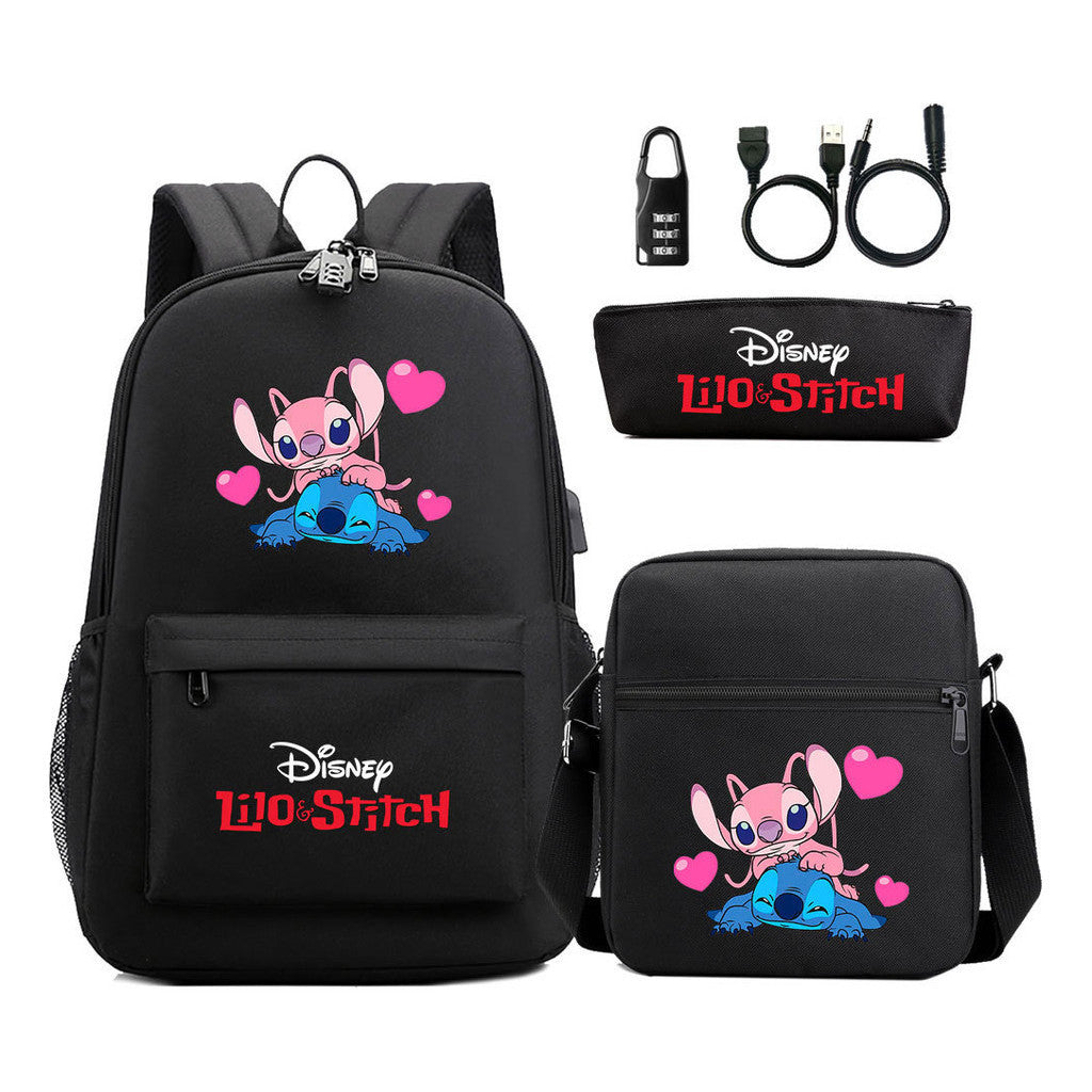 Interstellar Baby Stitch Usb Password Lock Youth Student Backpack 3-piece Set For Men And Women Backpacks