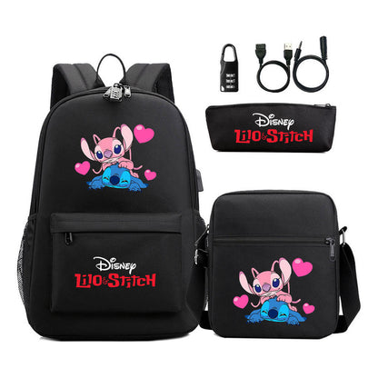 Interstellar Baby Stitch Usb Password Lock Youth Student Backpack 3-piece Set For Men And Women Backpacks