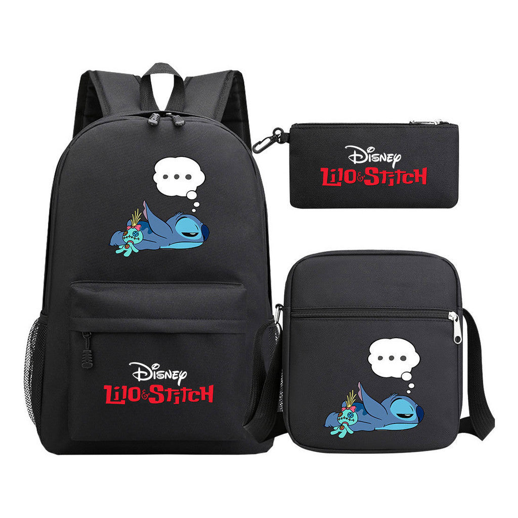 Starry Baby Stitch Printed Youth School Bag Three Piece Set For Men And Women Shoulder Set Backpack